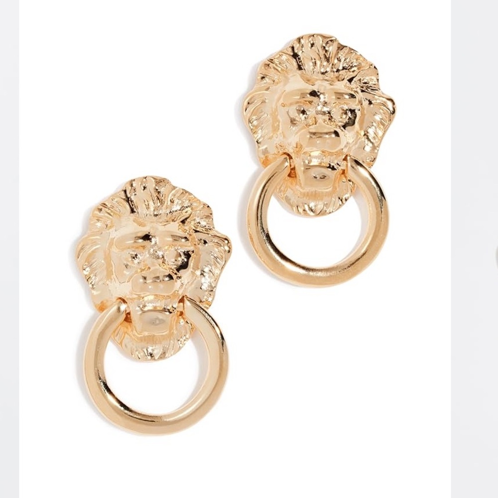 Kenneth Jay Lane- Polished Lion Head Doorknocker Earrings /gold. *Shopbop*